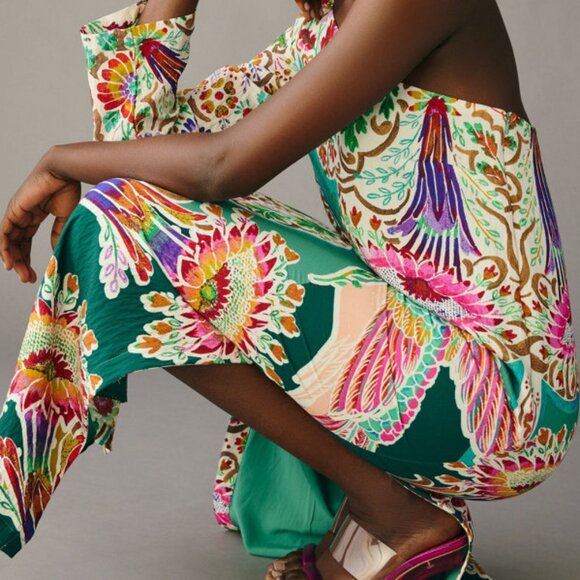 Anthropologie One Shoulder Bird Floral Print Midi Maxi Dress - Picture 3 of 9